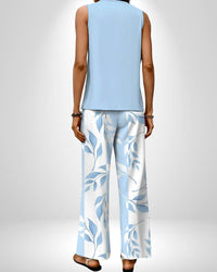 Two-Piece Outfit with Sleeveless Top and Wide-Leg Pants