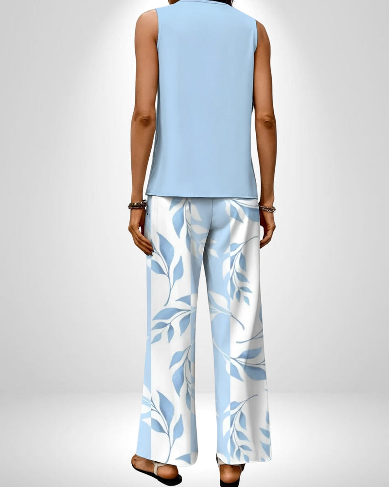 Two-Piece Outfit with Sleeveless Top and Wide-Leg Pants
