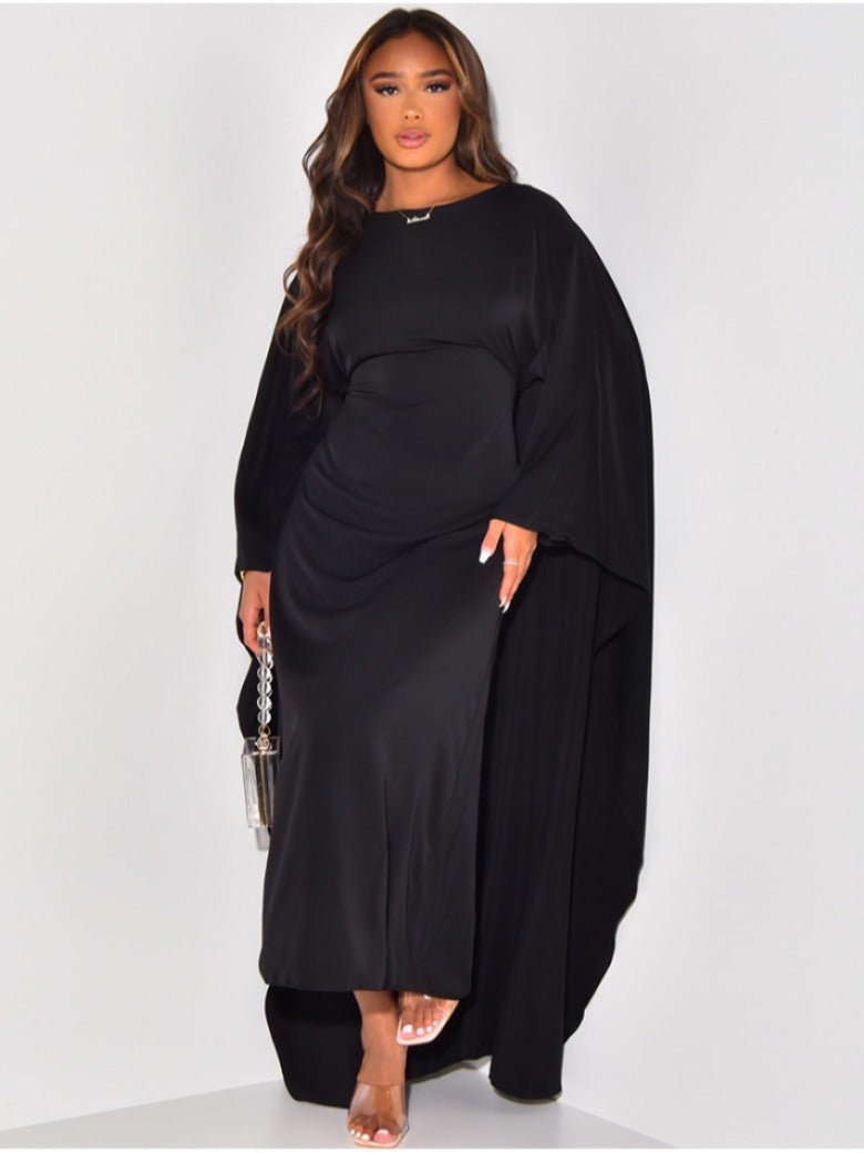 Long-Sleeve-Cape-Maxi-Dress-Solid-Color-Noosa