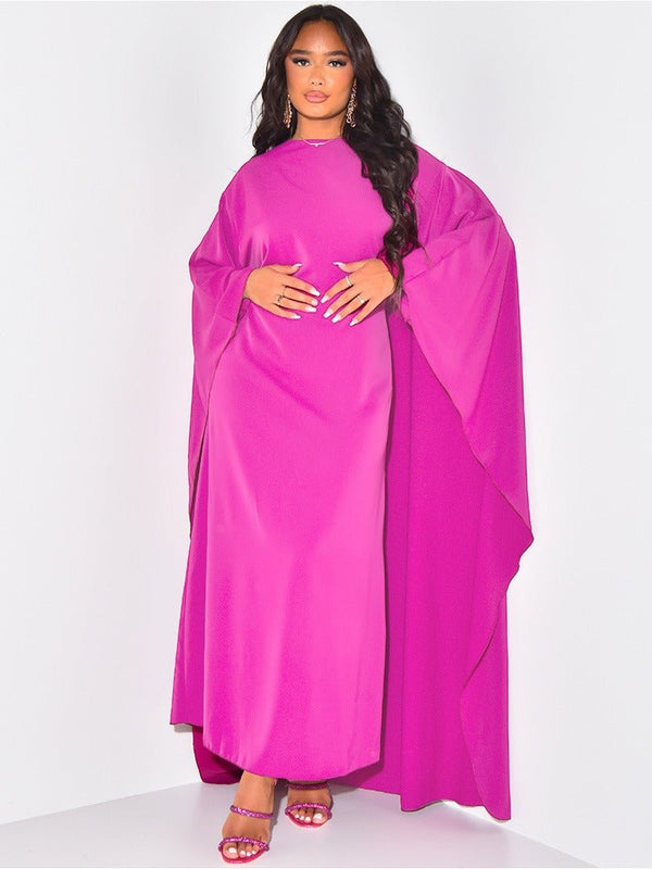 Long-Sleeve-Cape-Maxi-Dress-Solid-Color-Noosa
