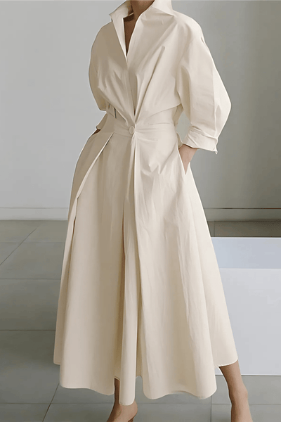 Long-Sleeve-Collared-Shirt-Maxi-Dress-Belted-Waist-Noosa