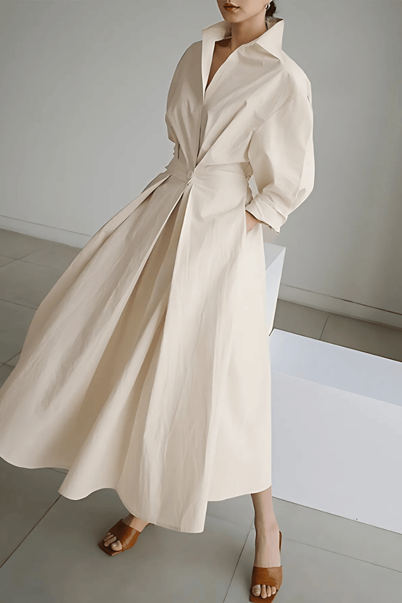 Long-Sleeve-Collared-Shirt-Maxi-Dress-Belted-Waist-Noosa