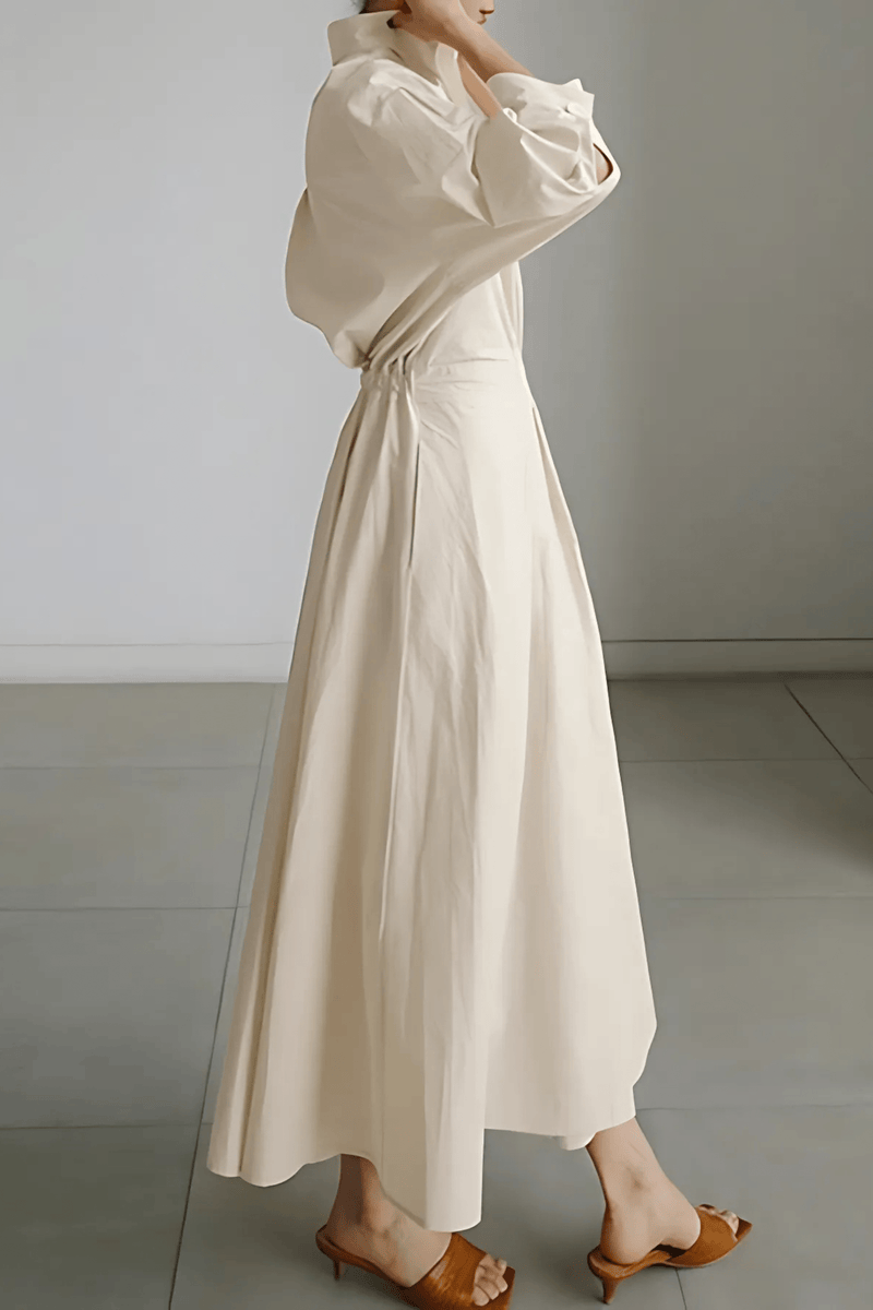 Long-Sleeve-Collared-Shirt-Maxi-Dress-Belted-Waist-Noosa