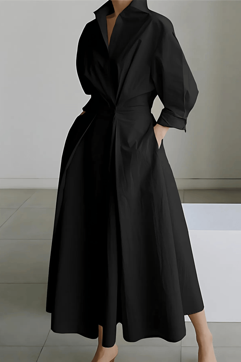 Long-Sleeve-Collared-Shirt-Maxi-Dress-Belted-Waist-Noosa