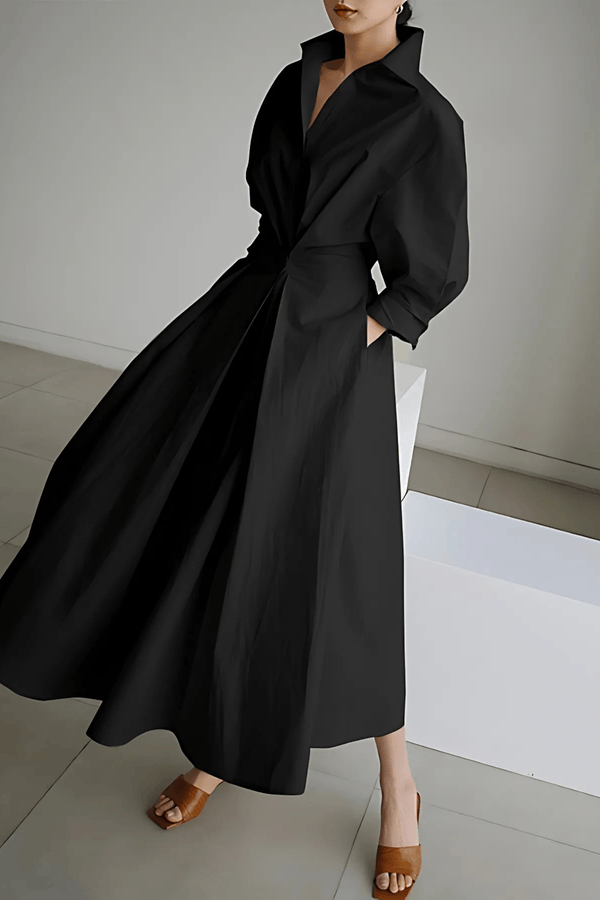 Long-Sleeve-Collared-Shirt-Maxi-Dress-Belted-Waist-Noosa