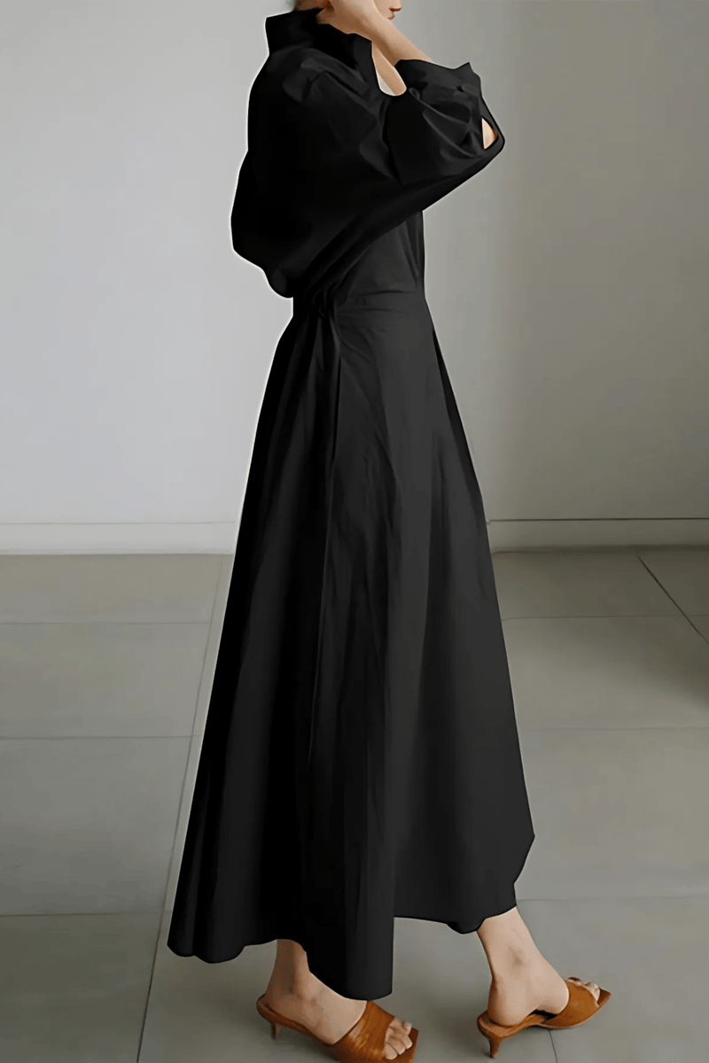 Long-Sleeve-Collared-Shirt-Maxi-Dress-Belted-Waist-Noosa
