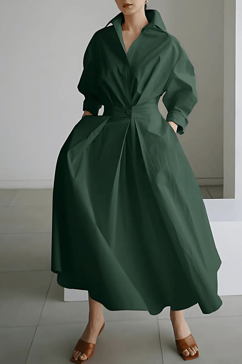 Long-Sleeve-Collared-Shirt-Maxi-Dress-Belted-Waist-Noosa