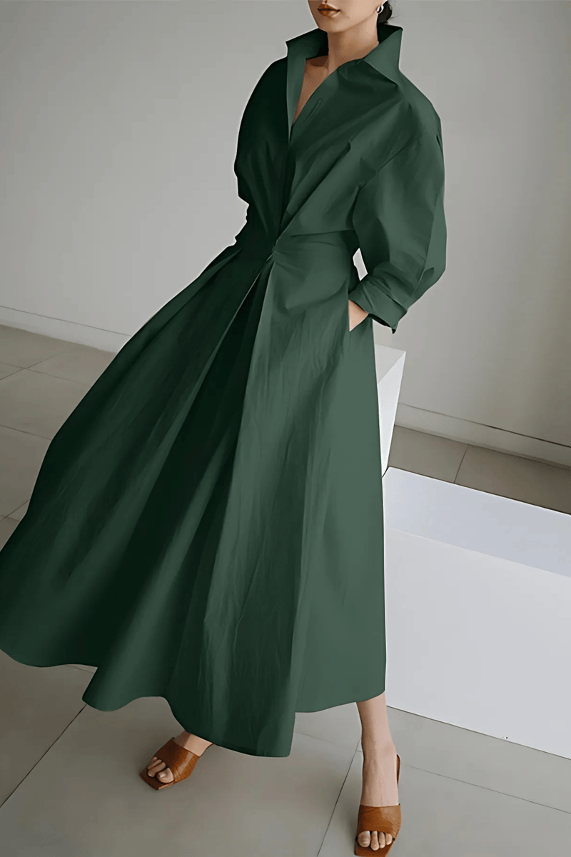 Long-Sleeve-Collared-Shirt-Maxi-Dress-Belted-Waist-Noosa