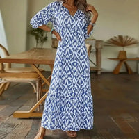 Long-Sleeve-V-Neck-Maxi-Dress-Geometric-Print