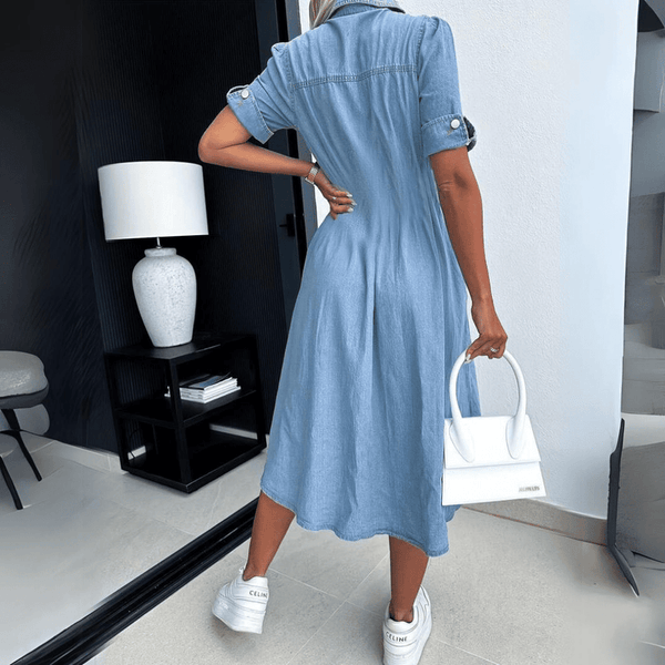 Short-Sleeve-Button-Down-Denim-Shirt-Midi-Dress-Noosa