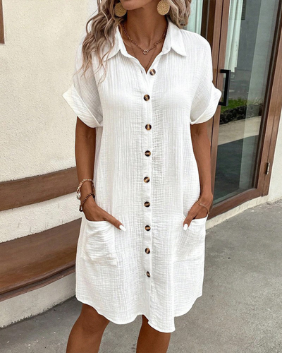 Short-Sleeve-Button-Front-Shirt-Collar-Mini-Dress