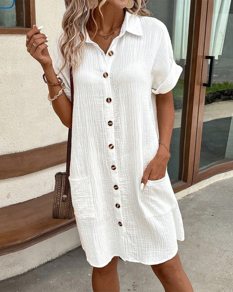 Short-Sleeve-Button-Front-Shirt-Collar-Mini-Dress