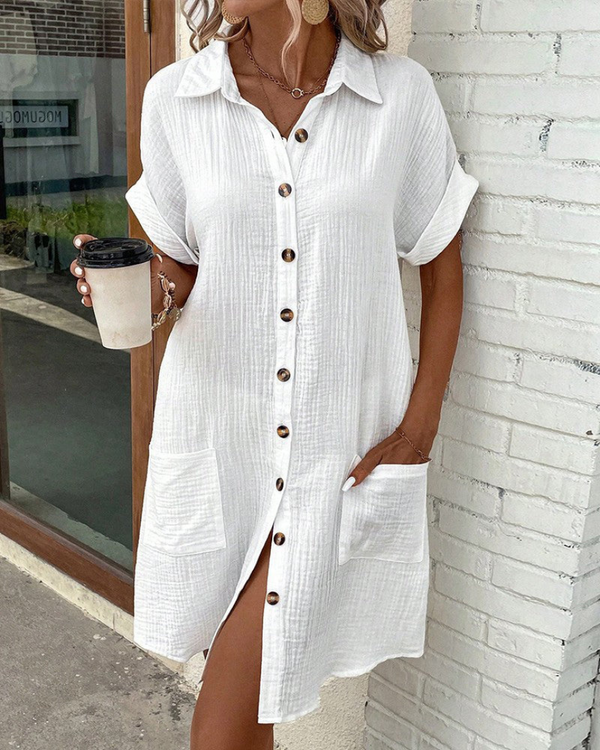 Short-Sleeve-Button-Front-Shirt-Collar-Mini-Dress