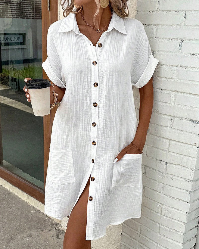 Short-Sleeve-Button-Front-Shirt-Collar-Mini-Dress