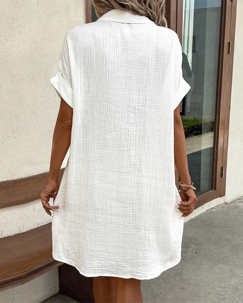 Short-Sleeve-Button-Front-Shirt-Collar-Mini-Dress