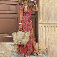 Short-Sleeve-V-Neck-Maxi-Dress-Floral-Print
