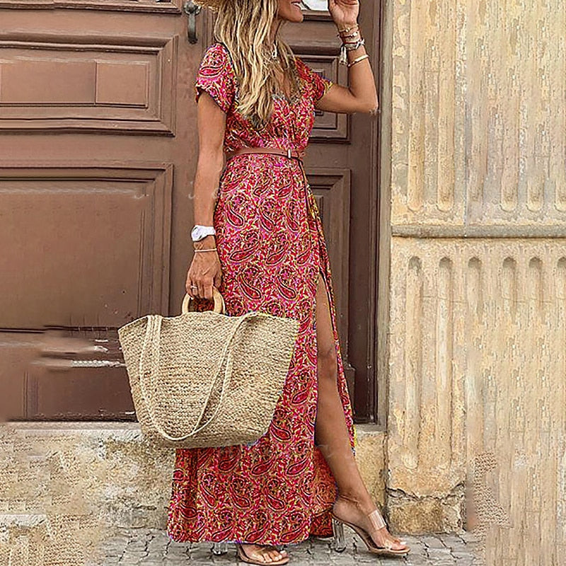 Short-Sleeve-V-Neck-Maxi-Dress-Floral-Print