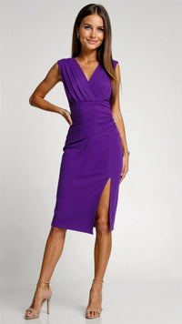 Sleeveless-V-Neck-Midi-Dress-Solid-Color-with-Slit-Noosa