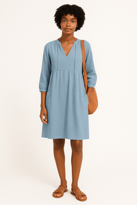 Three-Quarter-Sleeve-V-Neck-Mini-Dress-with-Pockets-Noosa