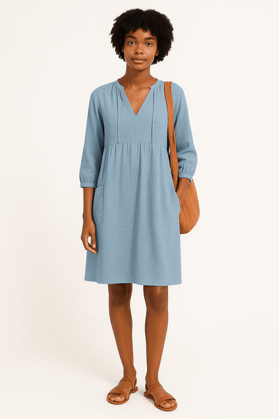 Three-Quarter-Sleeve-V-Neck-Mini-Dress-with-Pockets-Noosa