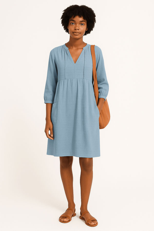 Three-Quarter-Sleeve-V-Neck-Mini-Dress-with-Pockets-Noosa