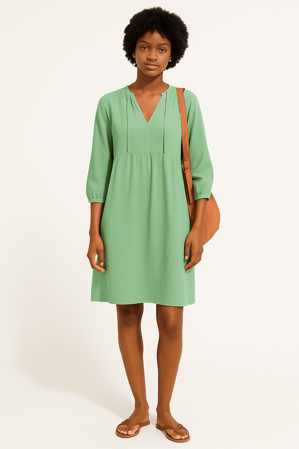 Three-Quarter-Sleeve-V-Neck-Mini-Dress-with-Pockets-Noosa