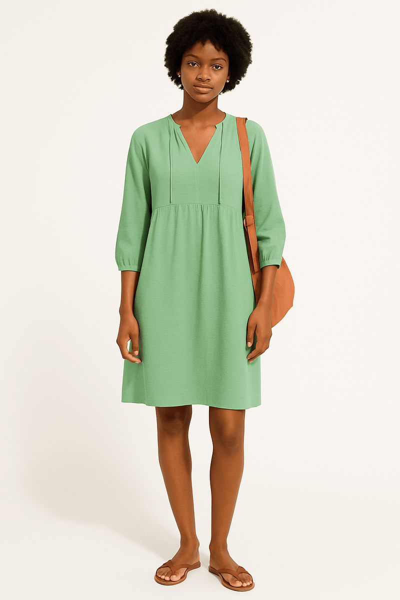 Three-Quarter-Sleeve-V-Neck-Mini-Dress-with-Pockets-Noosa