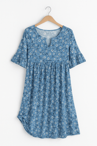 Half Sleeve Round Neck A Line Knee Length Floral Dress