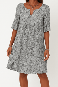 Half Sleeve Round Neck A Line Knee Length Floral Dress