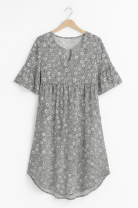 Half Sleeve Round Neck A Line Knee Length Floral Dress