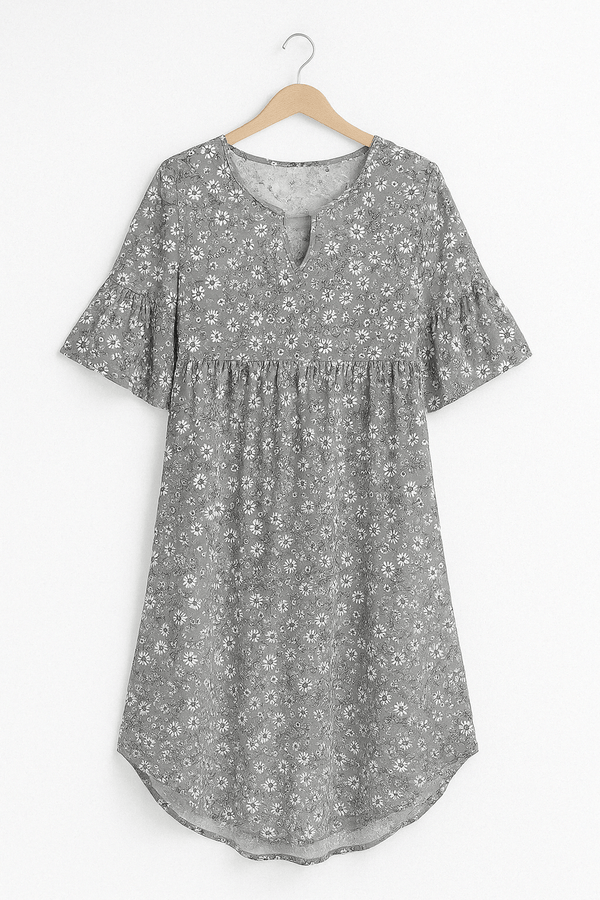 Half Sleeve Round Neck A Line Knee Length Floral Dress