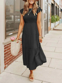 Short Sleeve Tiered Midi Dress Summer Wear