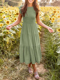 Short Sleeve Tiered Midi Dress Summer Wear