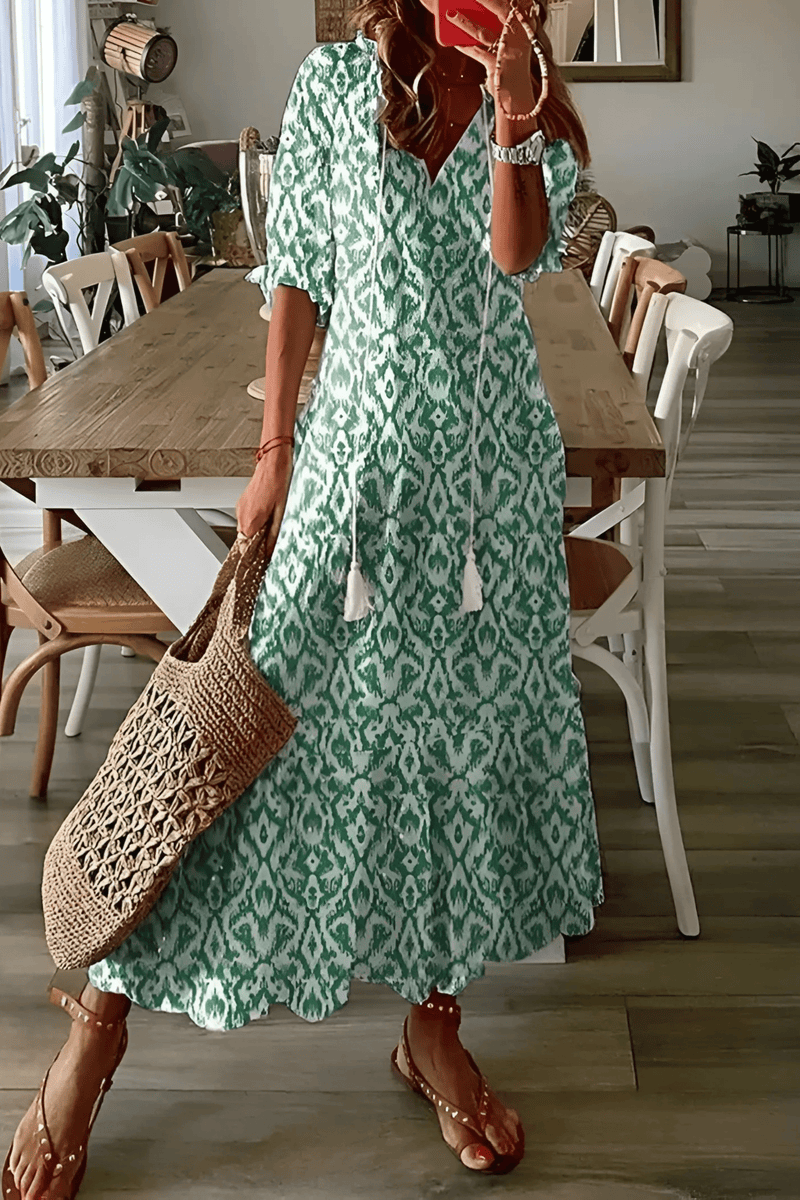 V Neck Maxi Dress Half Sleeve Printed Pattern