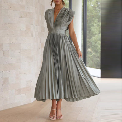Women’s Pleated V-Neck Midi Dress