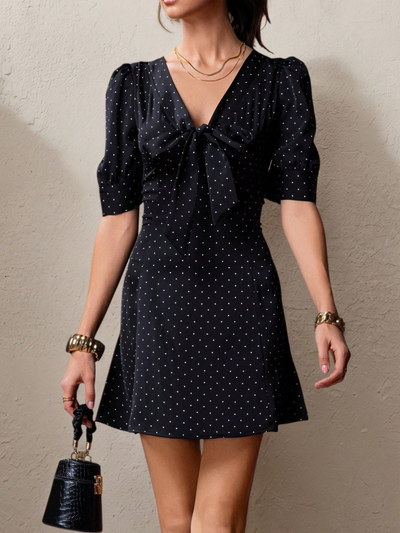 Women’s Polka Dot Mini Dress with Front Tie